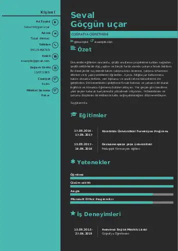 Coğrafya Öğretmeni CV Örnekleri cv indir